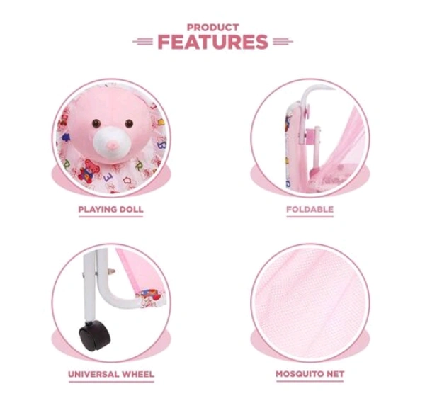 Cozy New Born Baby Cradle, Baby Swing, Baby Jhula, Baby Palna, Baby Bedding, Baby Bed, Crib, Bassinet with Mattress, Pillow, Mosquito Net for 0-9 Months (Pink) - Free Size, Pink, Cradle Material :Cotton, Jhula, Multipack 1